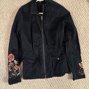 Floral Embroidered Black Jacket